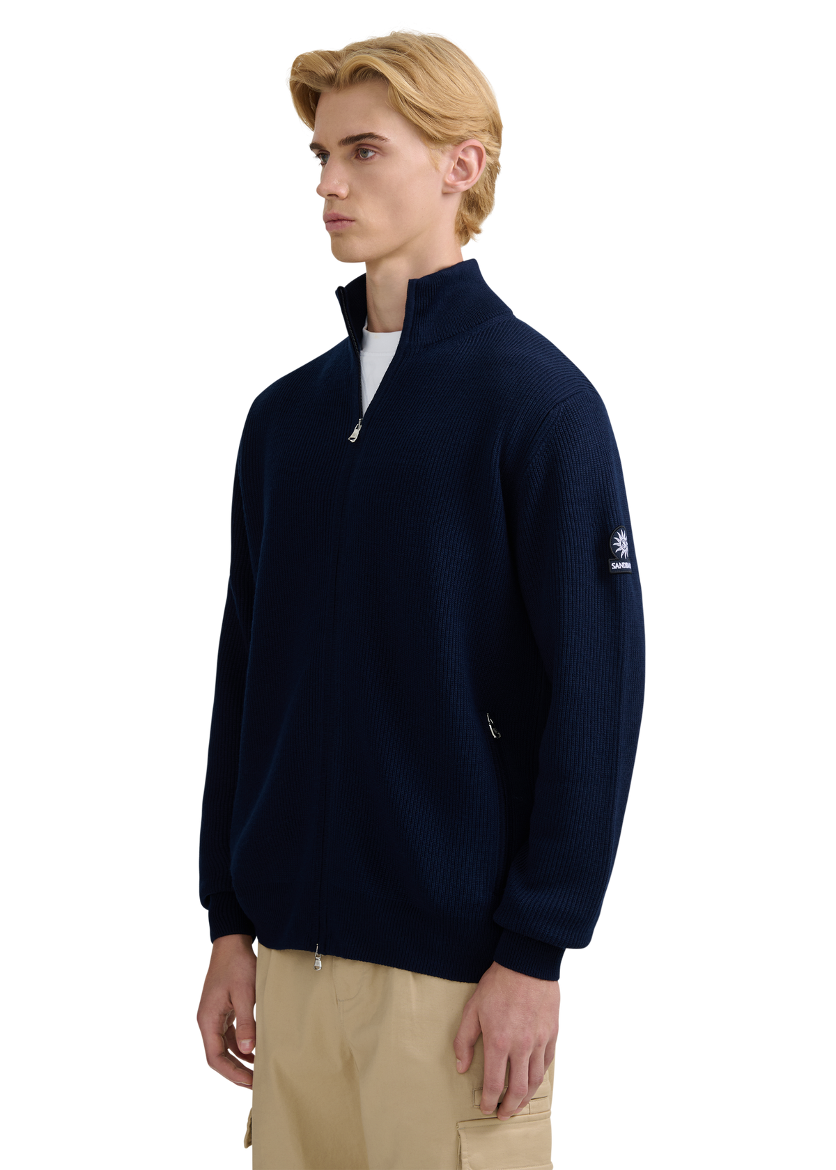 Zip-Through Funnel Neck Cardigan - Navy