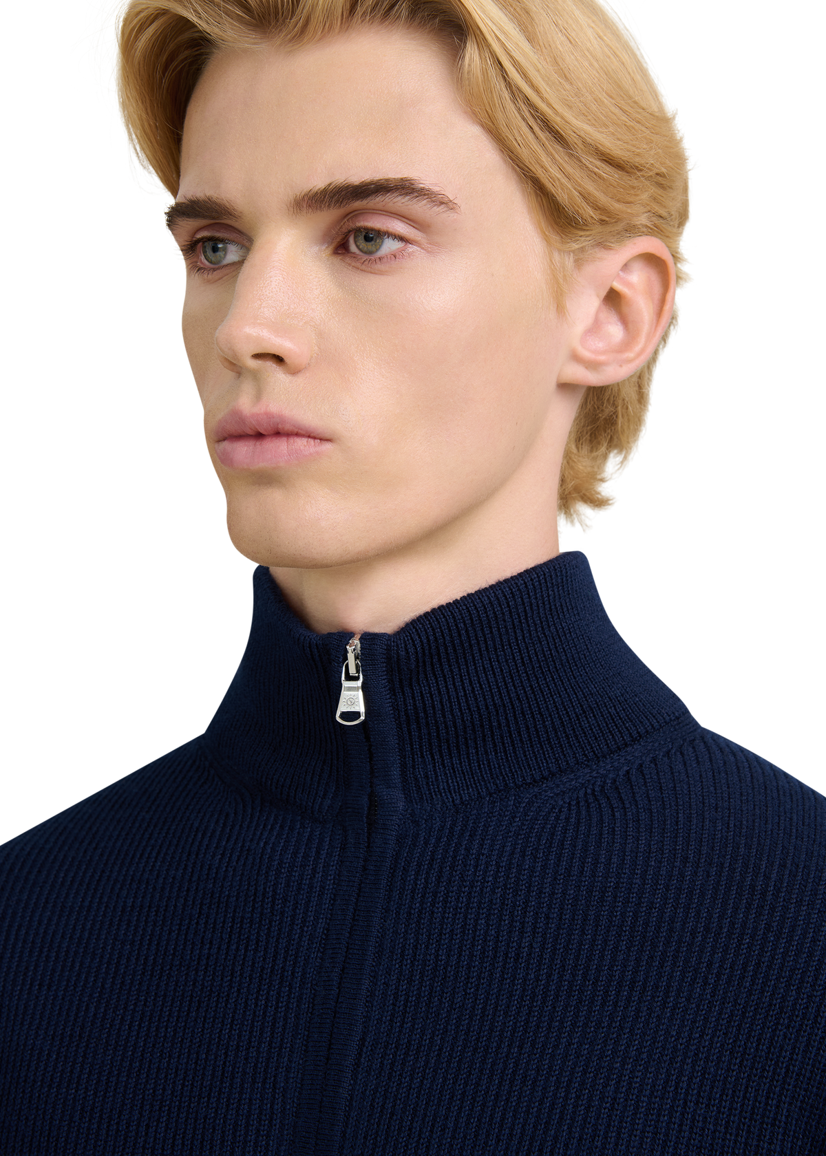Zip-Through Funnel Neck Cardigan - Navy