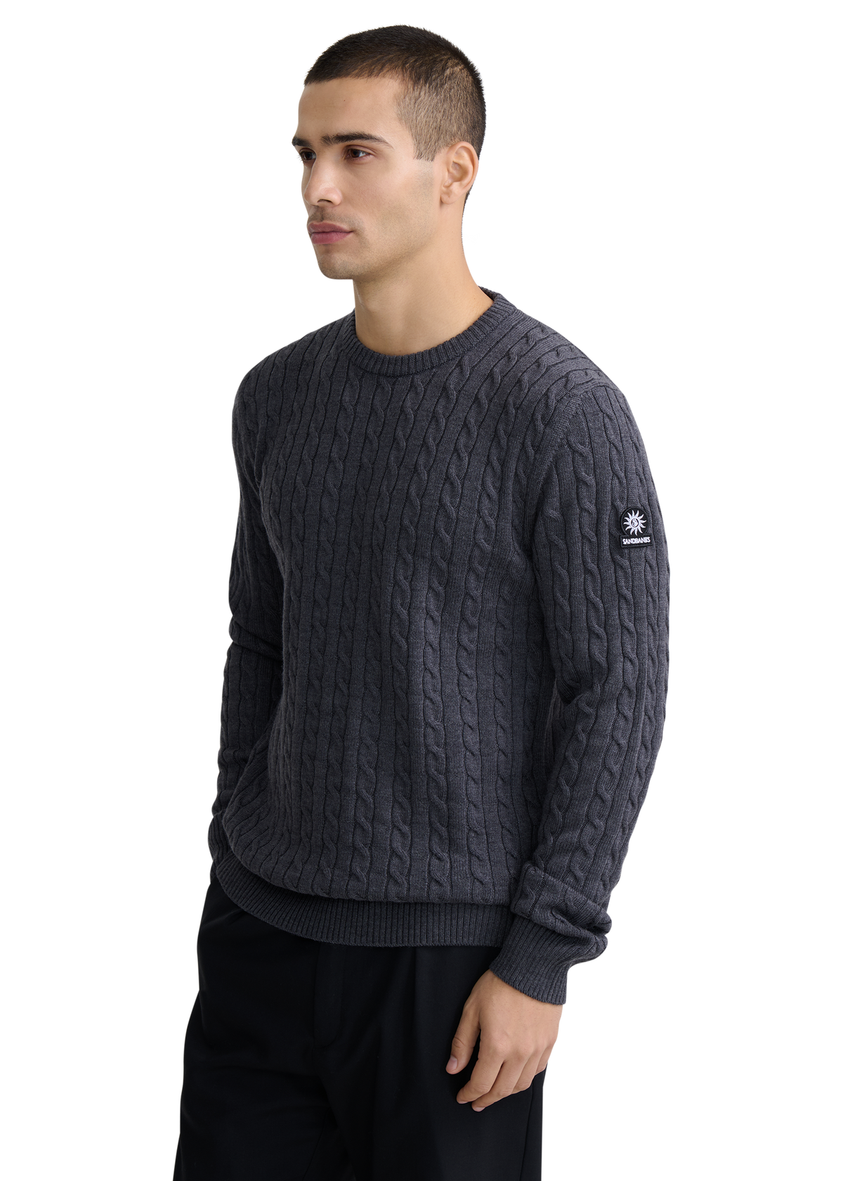 Sandbanks Merino Wool Cable Knit Jumper - Anthracite