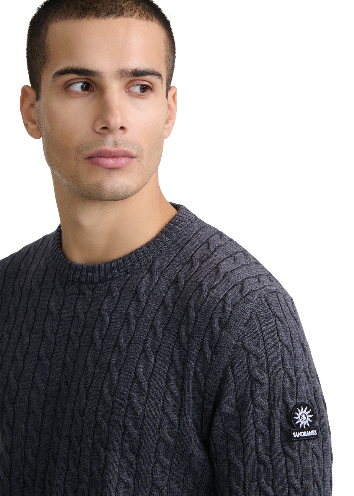Sandbanks Merino Wool Cable Knit Jumper - Anthracite