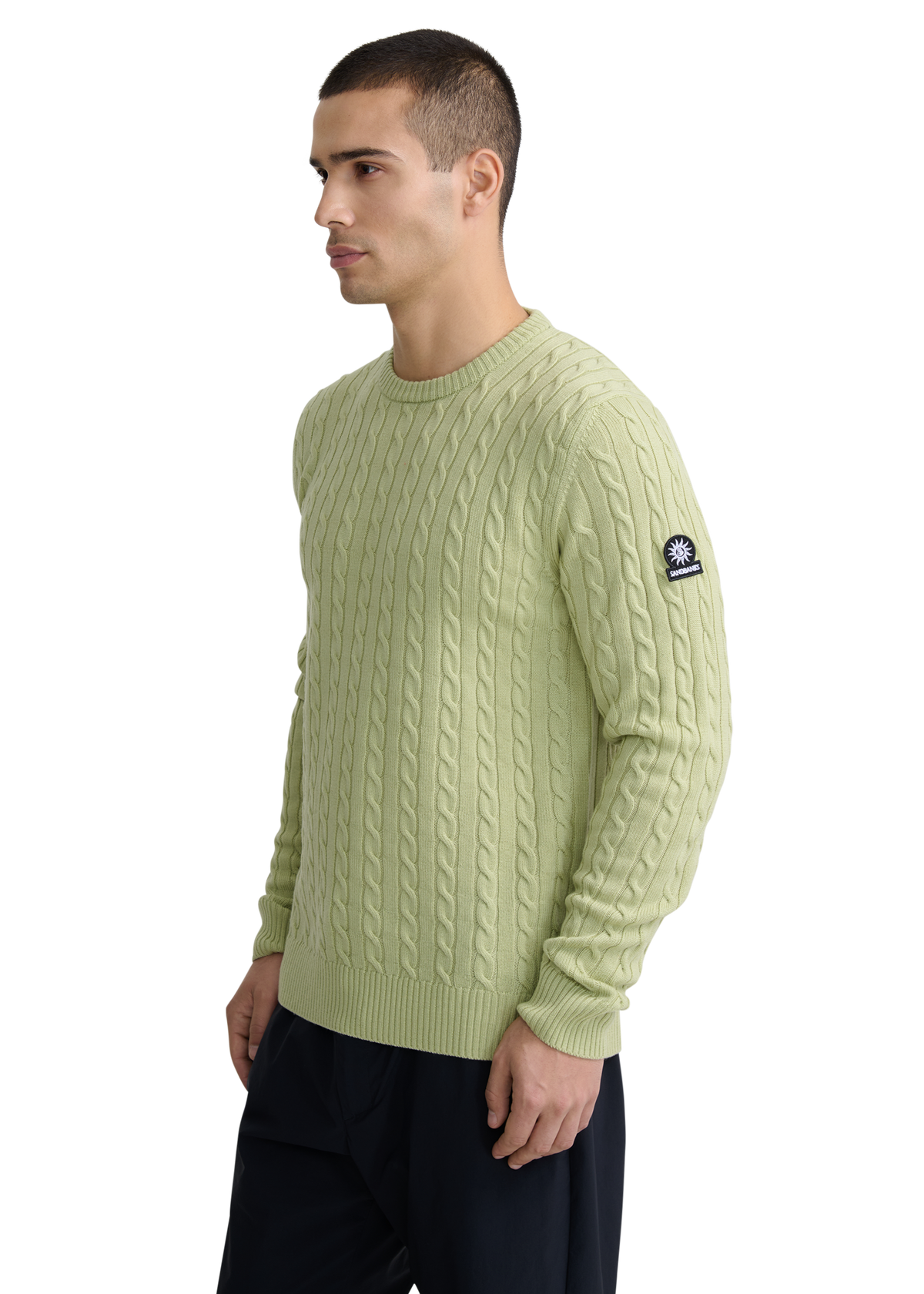 Sandbanks Merino Wool Cable Knit Jumper - Sage