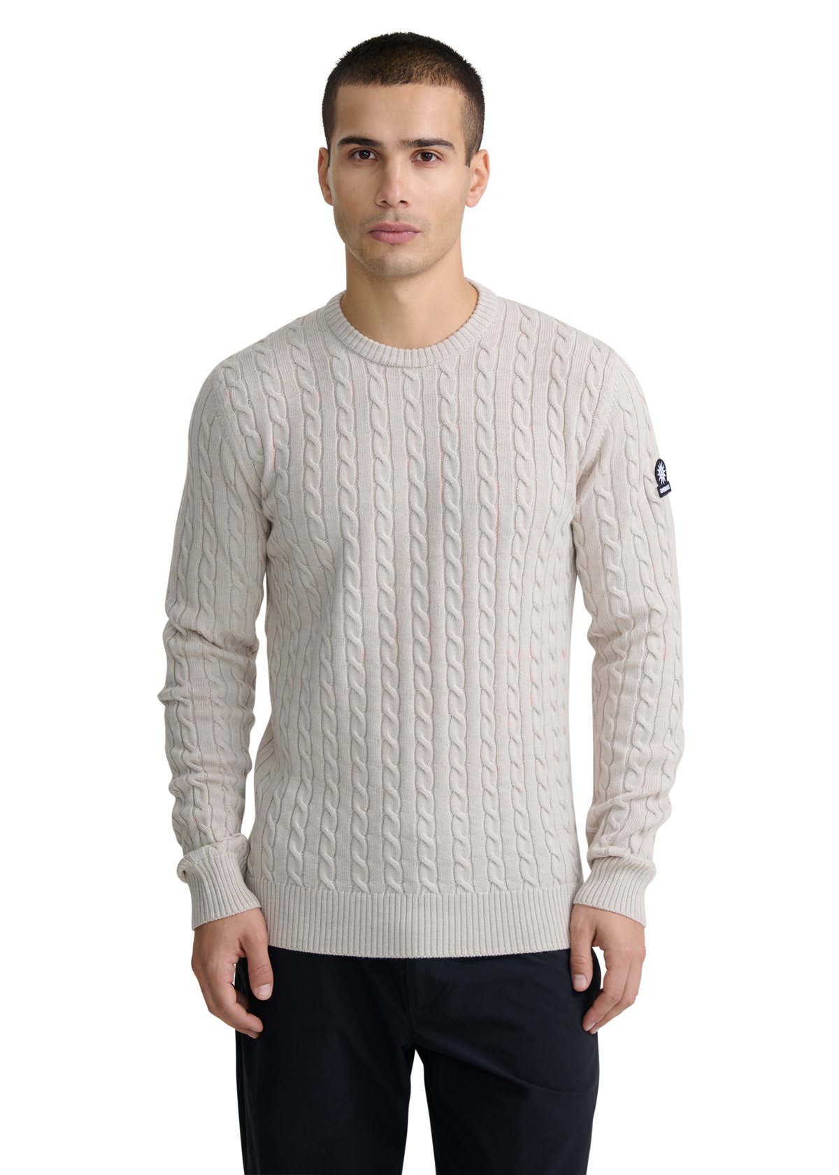 Sandbanks Merino Wool Cable Knit Jumper - Stone