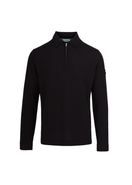 Sandbanks Merino Wool Zip Polo Shirt - Black