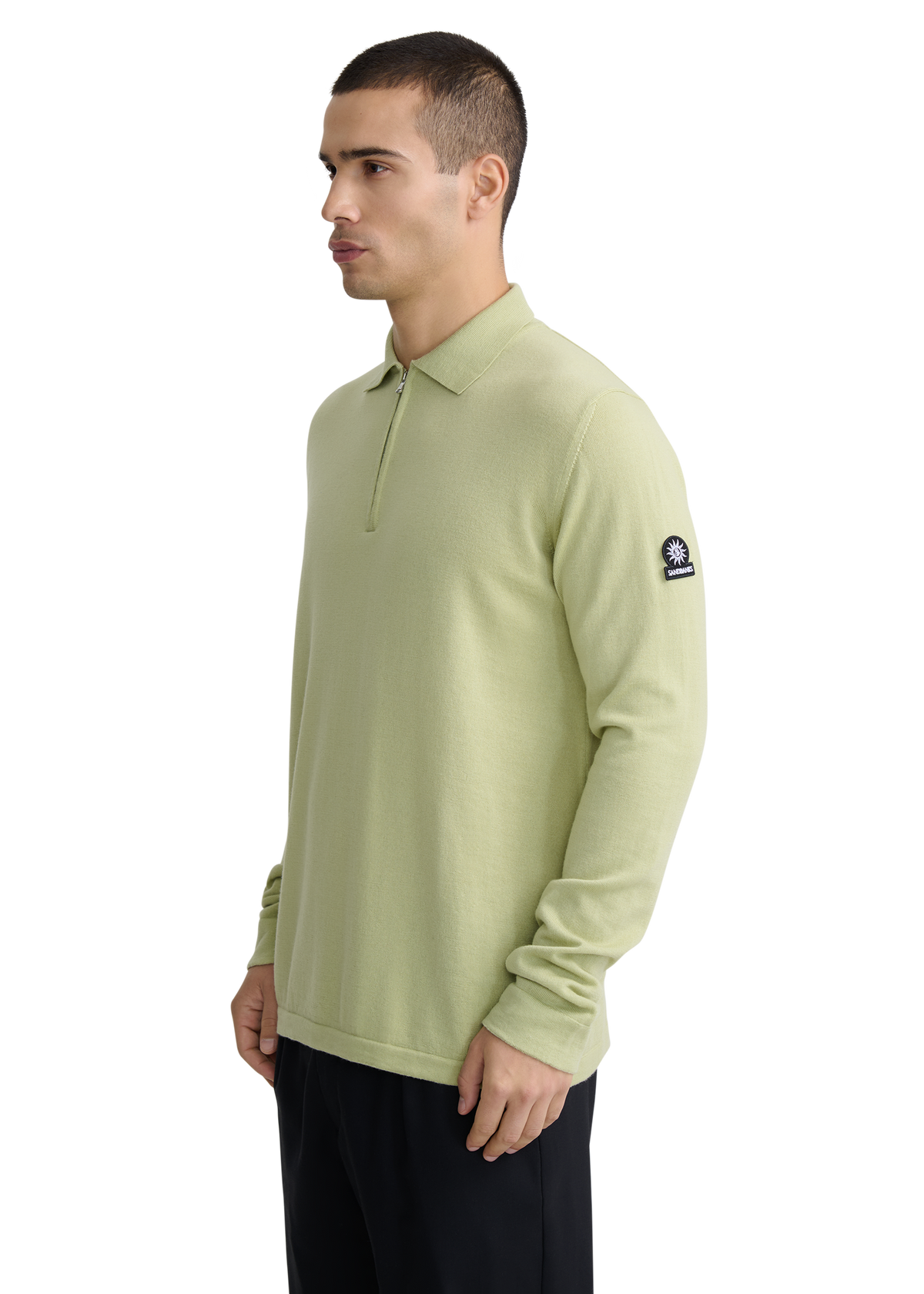 Sandbanks Merino Wool Zip Polo Shirt - Sage