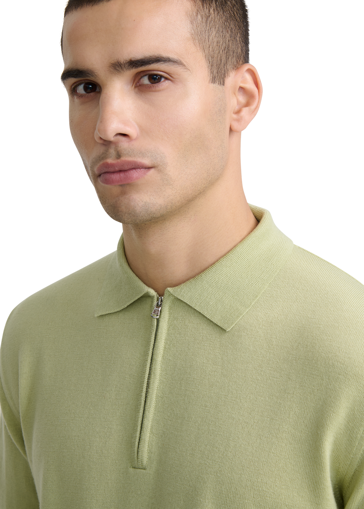 Sandbanks Merino Wool Zip Polo Shirt - Sage