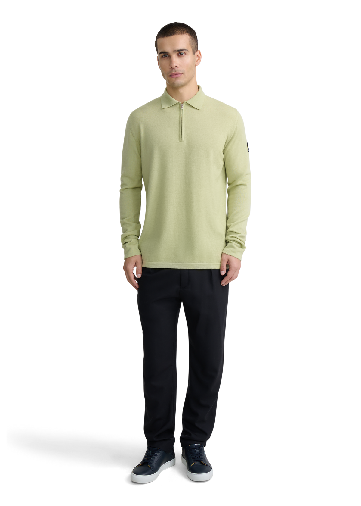 Sandbanks Merino Wool Zip Polo Shirt - Sage