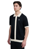 Sandbanks Knitted Full Button Polo Shirt - Black