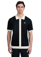 Sandbanks Knitted Full Button Polo Shirt - Black