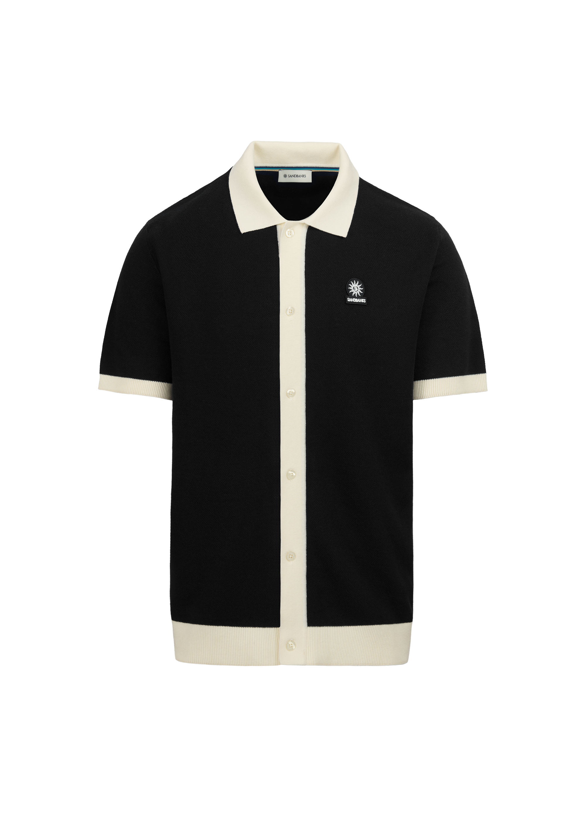 Sandbanks Knitted Full Button Polo Shirt - Black