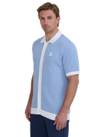Sandbanks Knitted Full Button Polo Shirt - Dusty Blue