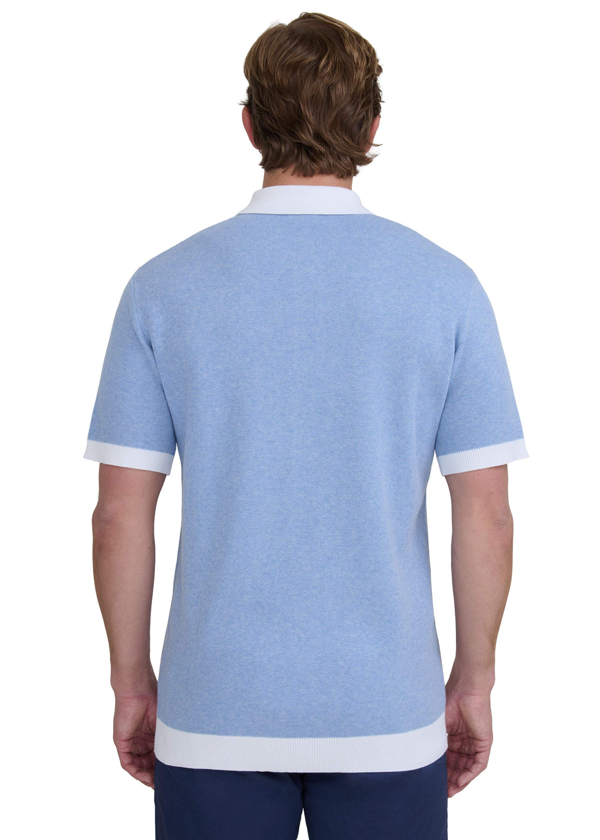 Sandbanks Knitted Full Button Polo Shirt - Dusty Blue