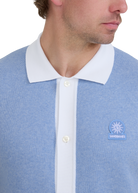 Sandbanks Knitted Full Button Polo Shirt - Dusty Blue