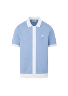 Sandbanks Knitted Full Button Polo Shirt - Dusty Blue