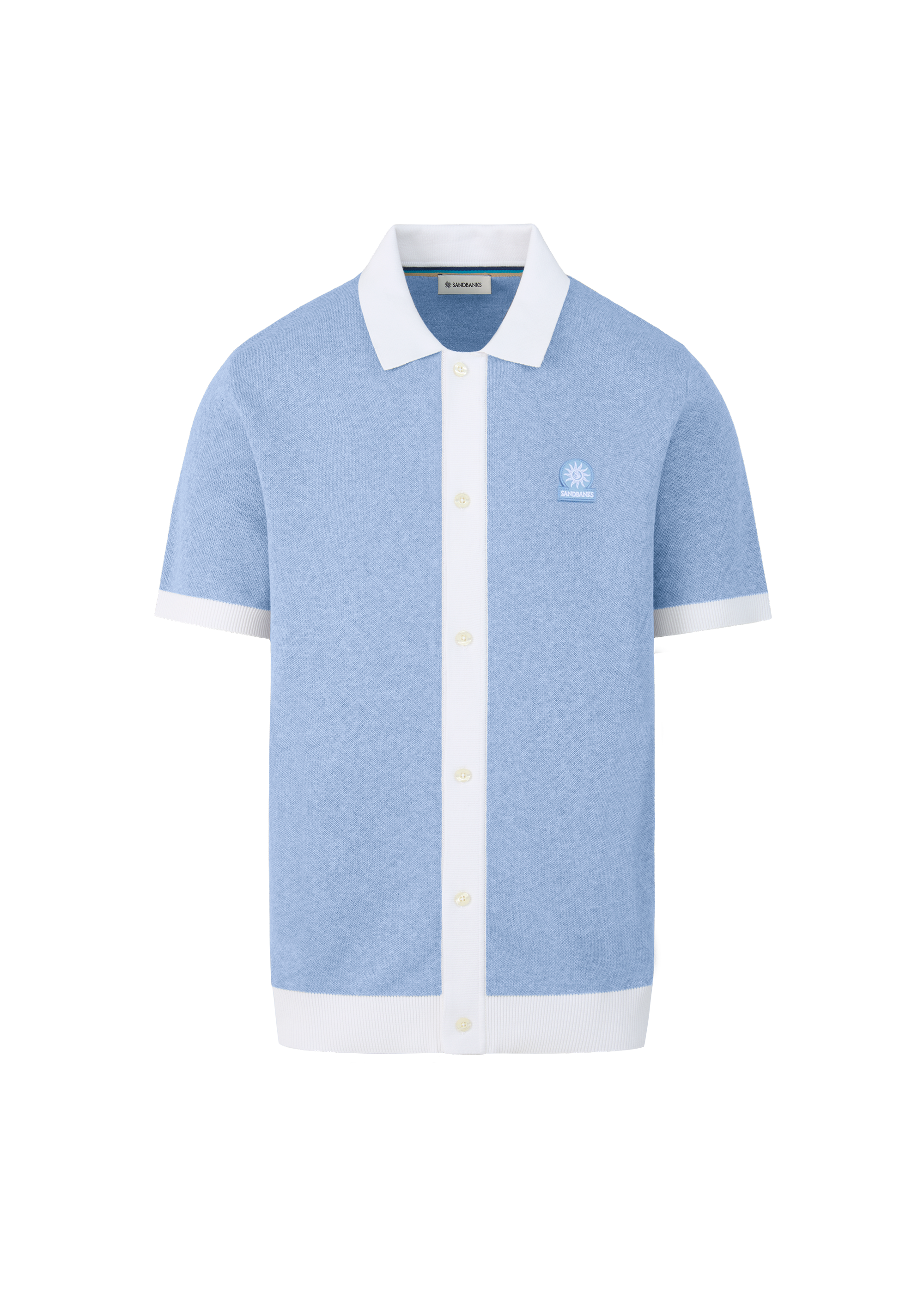 Sandbanks Knitted Full Button Polo Shirt - Dusty Blue