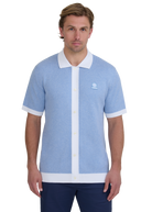 Sandbanks Knitted Full Button Polo Shirt - Dusty Blue