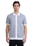 Sandbanks Knitted Full Button Polo Shirt - Grey Marl