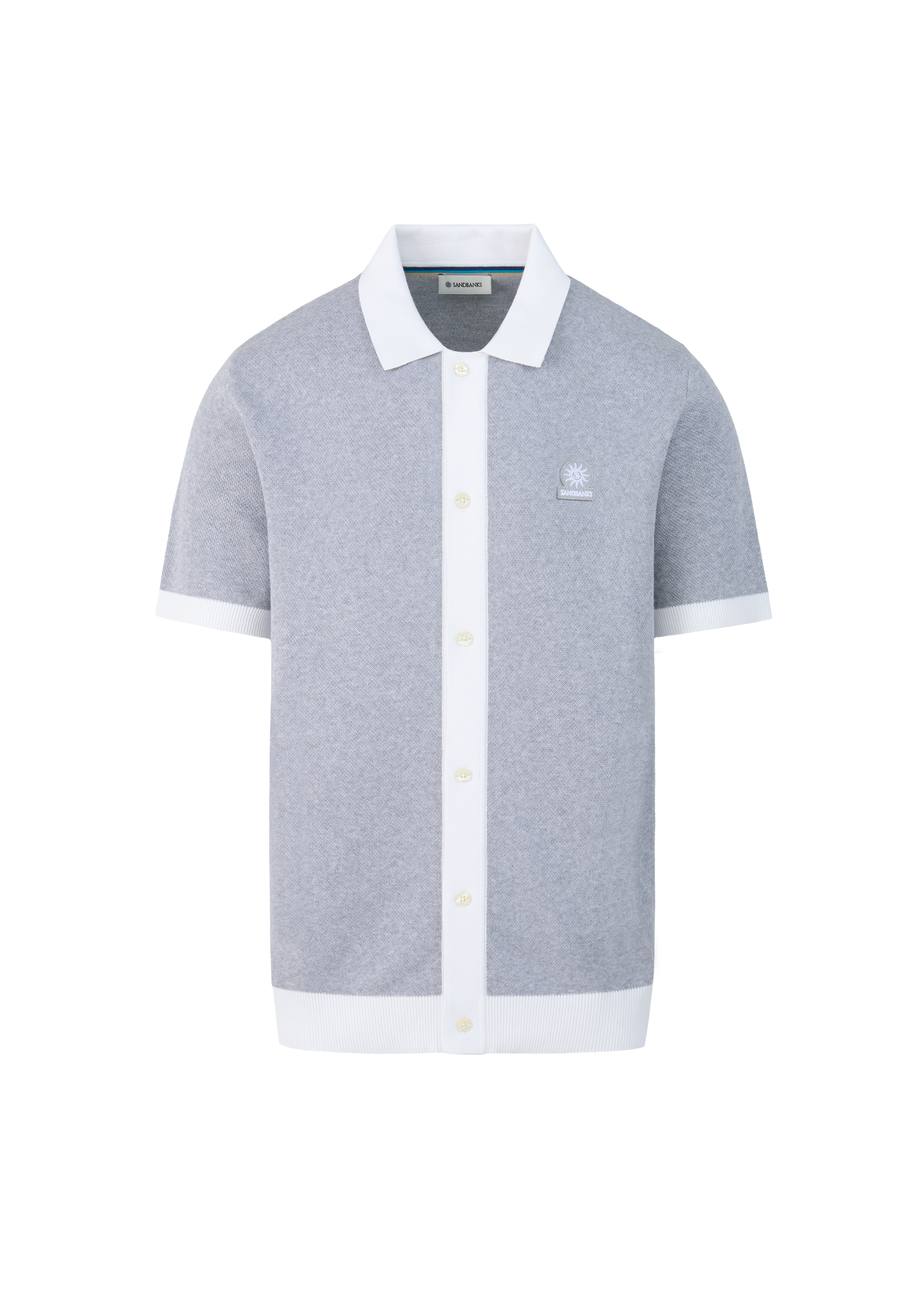 Sandbanks Knitted Full Button Polo Shirt - Grey Marl