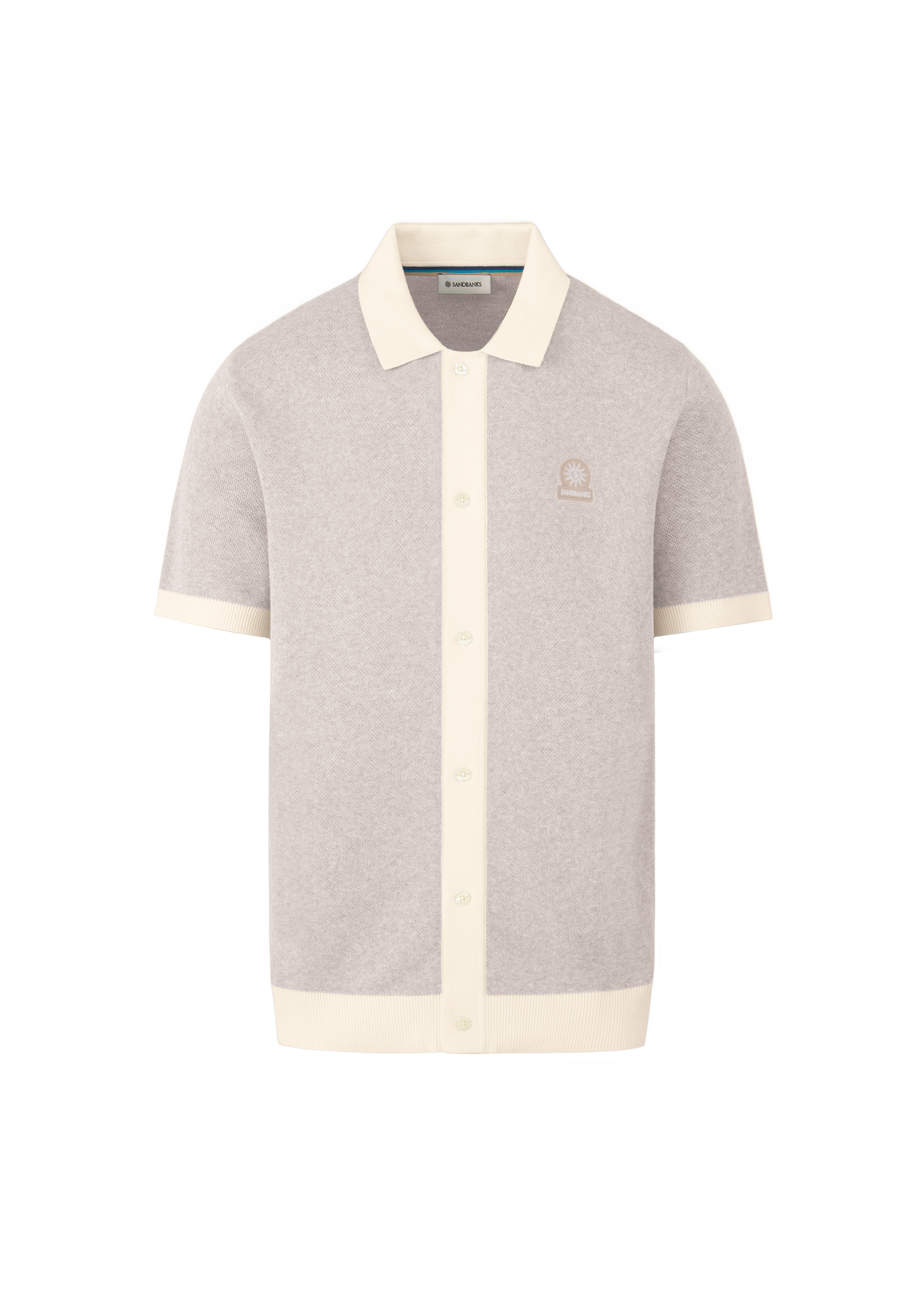 Sandbanks Knitted Full Button Polo Shirt - Oat