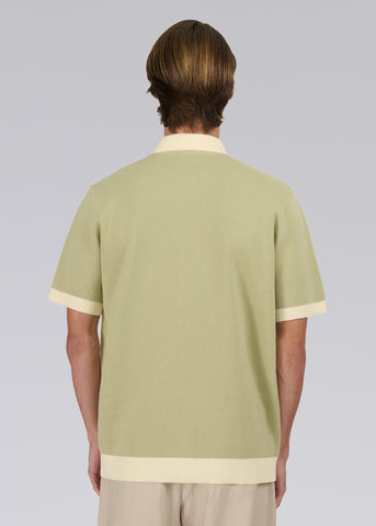 Sandbanks Knitted Full Button Polo Shirt - Sage
