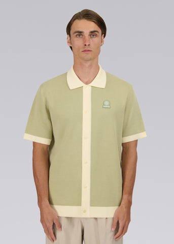 Sandbanks Knitted Full Button Polo Shirt - Sage