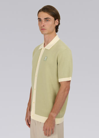 Sandbanks Knitted Full Button Polo Shirt - Sage