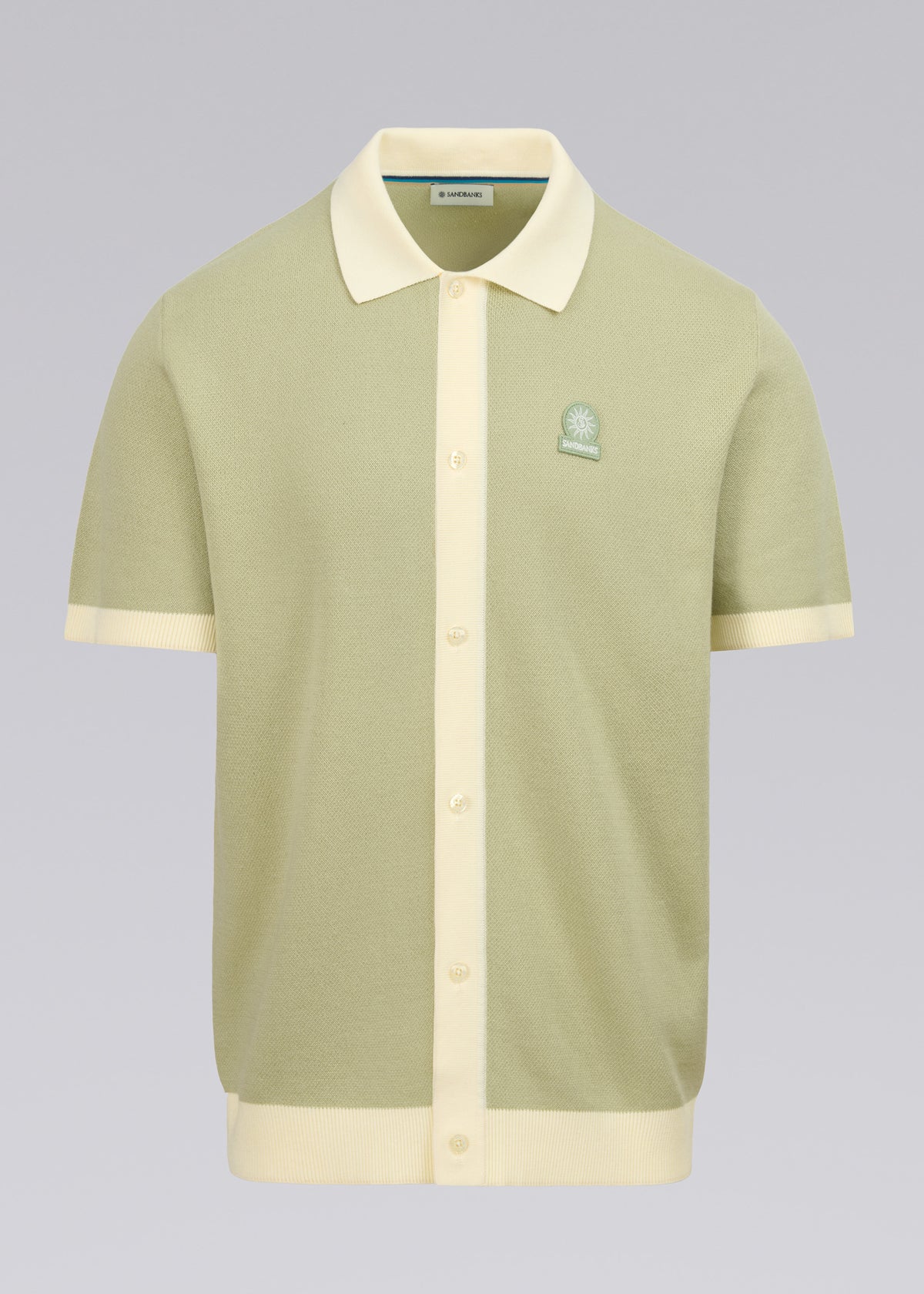 Sandbanks Knitted Full Button Polo Shirt - Sage