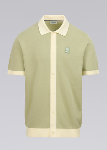 Sandbanks Knitted Full Button Polo Shirt - Sage