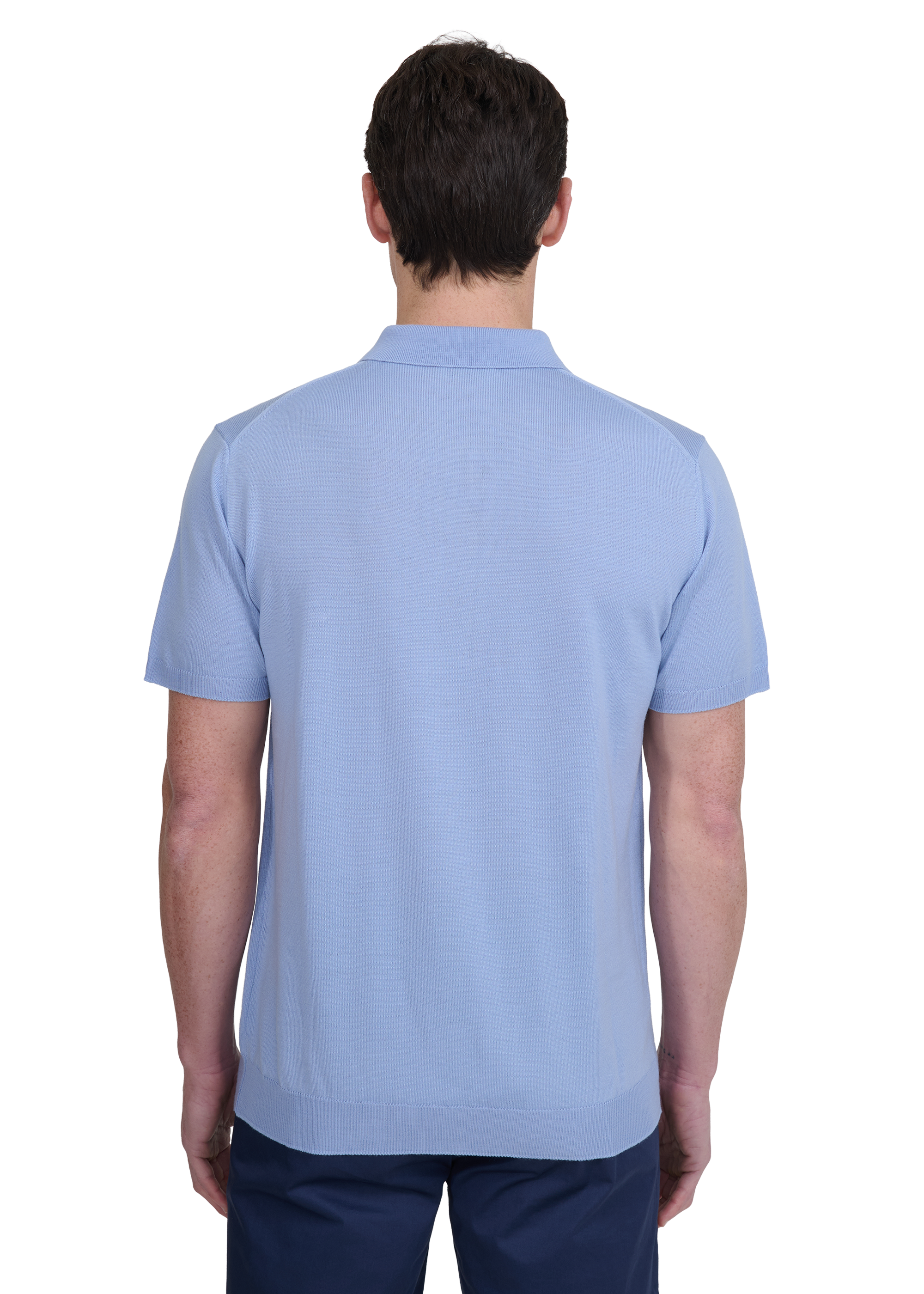 Sandbanks Merino Wool Zip Polo - Dusty Blue
