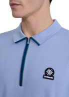 Sandbanks Merino Wool Zip Polo - Dusty Blue