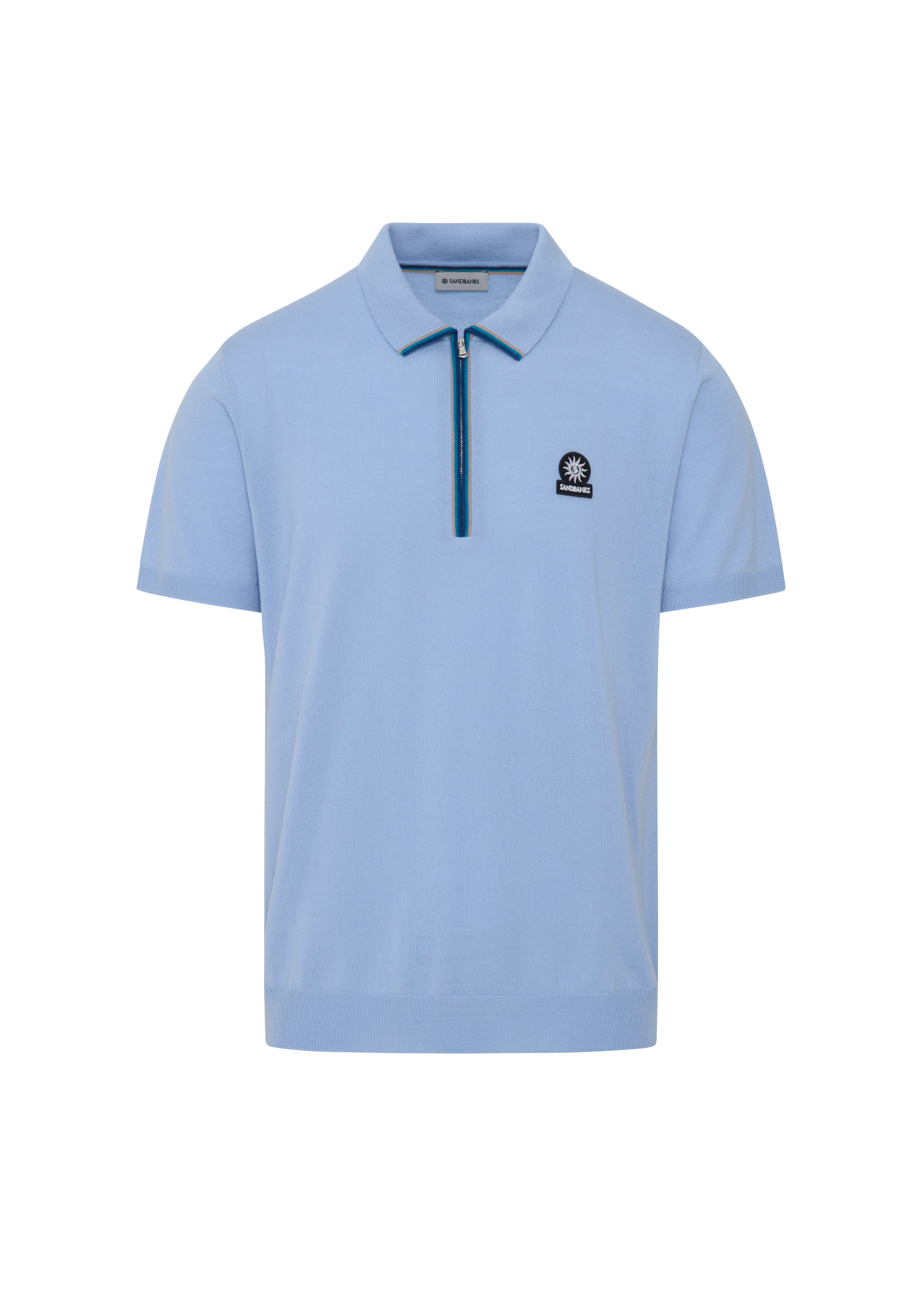 Sandbanks Merino Wool Zip Polo - Dusty Blue