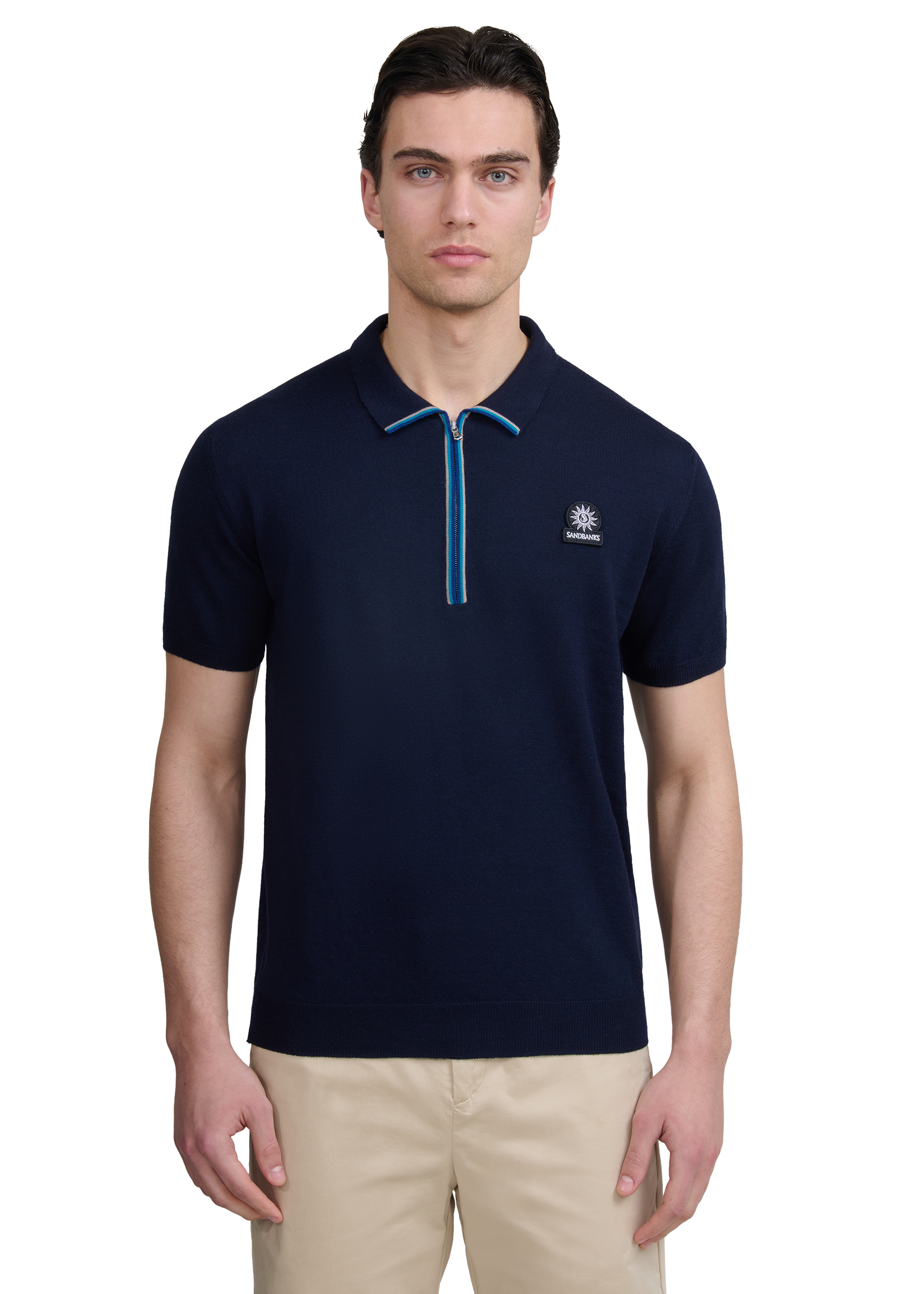 Sandbanks Merino Wool Zip Polo - Navy