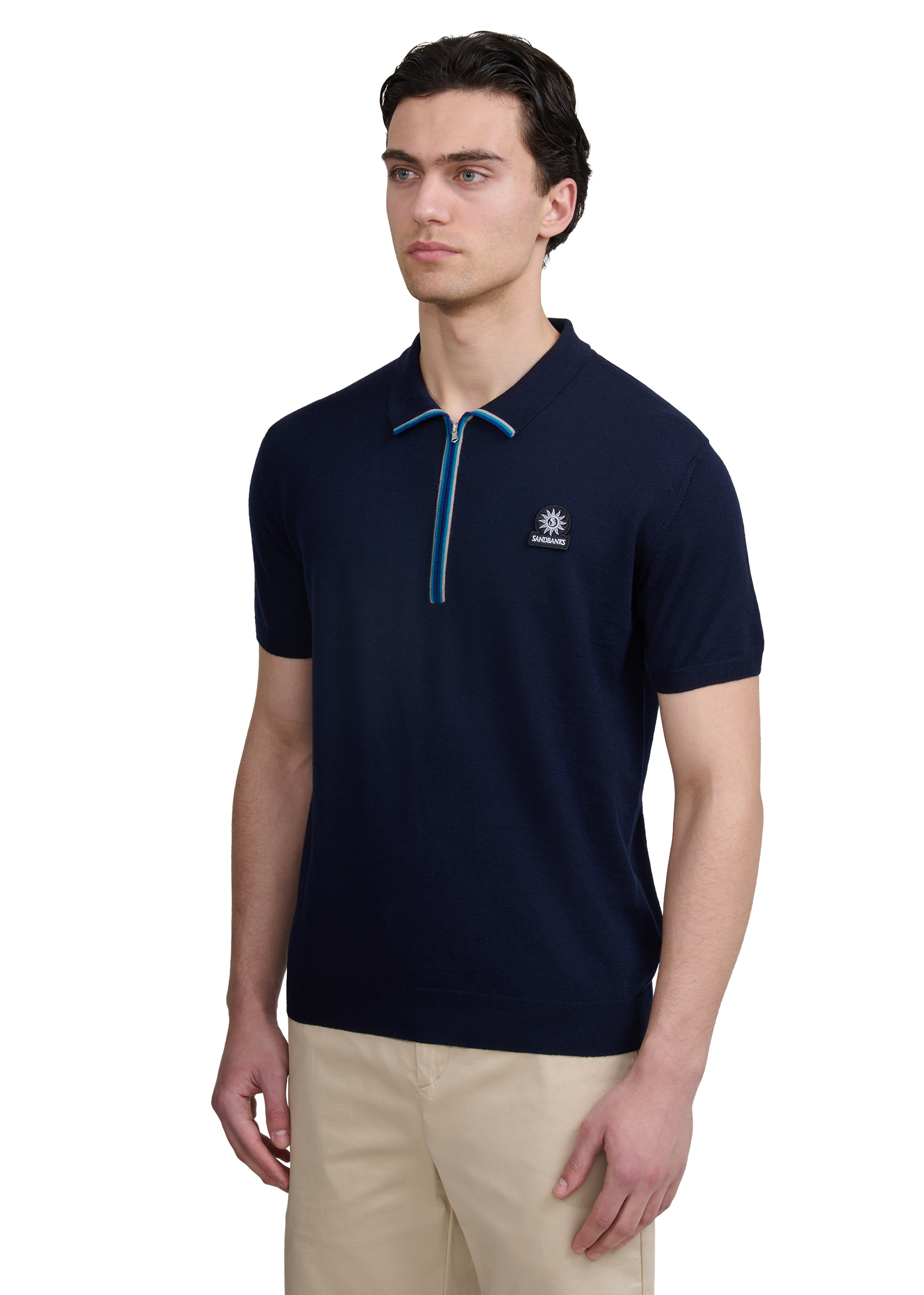 Sandbanks Merino Wool Zip Polo - Navy
