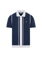 Button-Up Knitted Polo Shirt - Navy/White