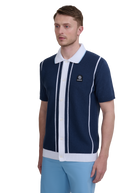 Button-Up Knitted Polo Shirt - Navy/White