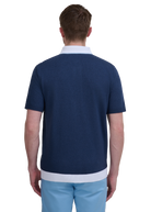 Button-Up Knitted Polo Shirt - Navy/White