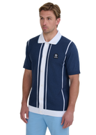 Button-Up Knitted Polo Shirt - Navy/White