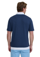 Button-Up Knitted Polo Shirt - Navy/White