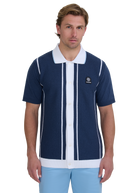 Button-Up Knitted Polo Shirt - Navy/White