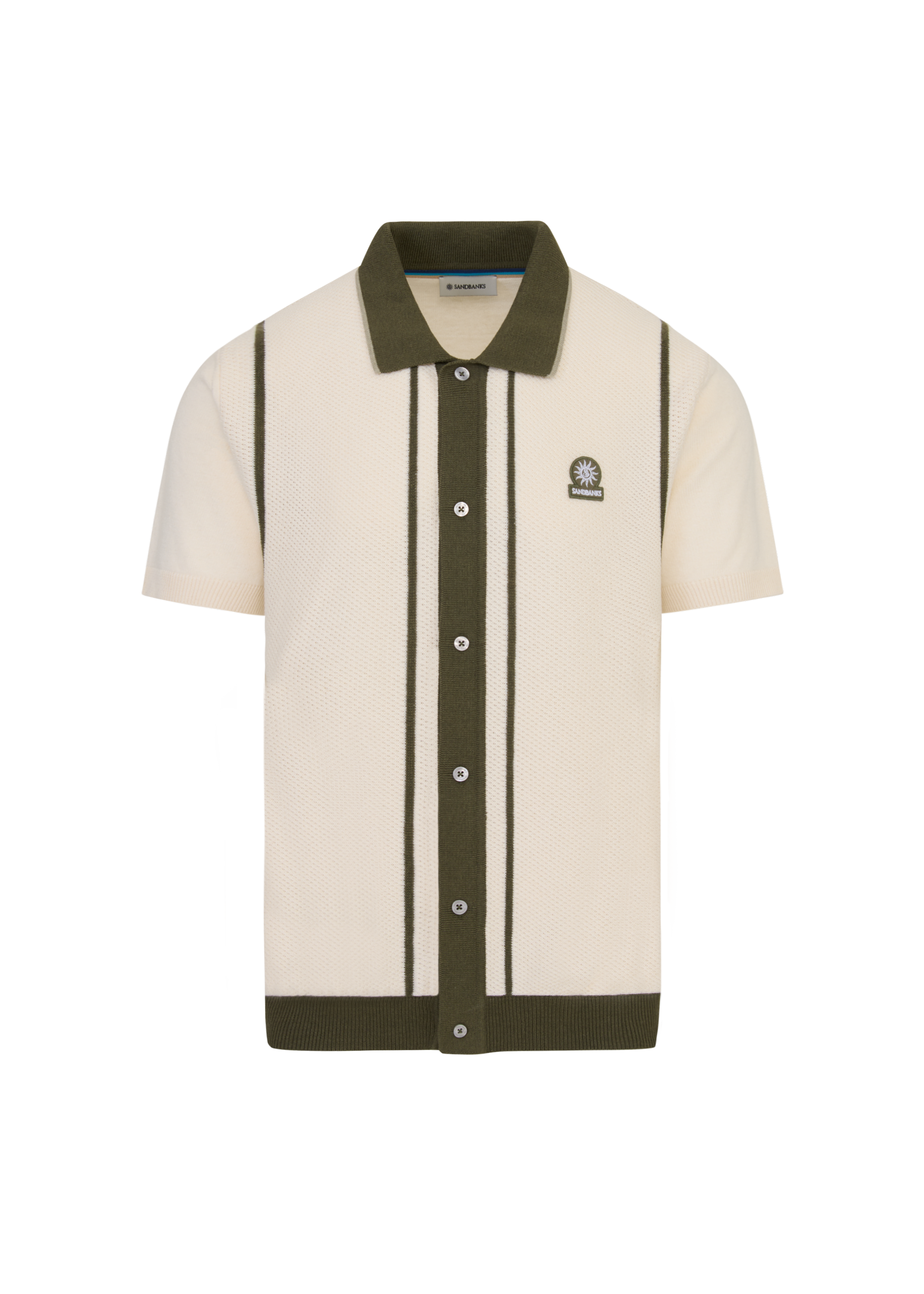 Button-Up Knitted Polo Shirt - Ecru/Olive