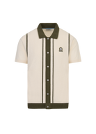 Button-Up Knitted Polo Shirt - Ecru/Olive