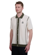 Button-Up Knitted Polo Shirt - Ecru/Olive