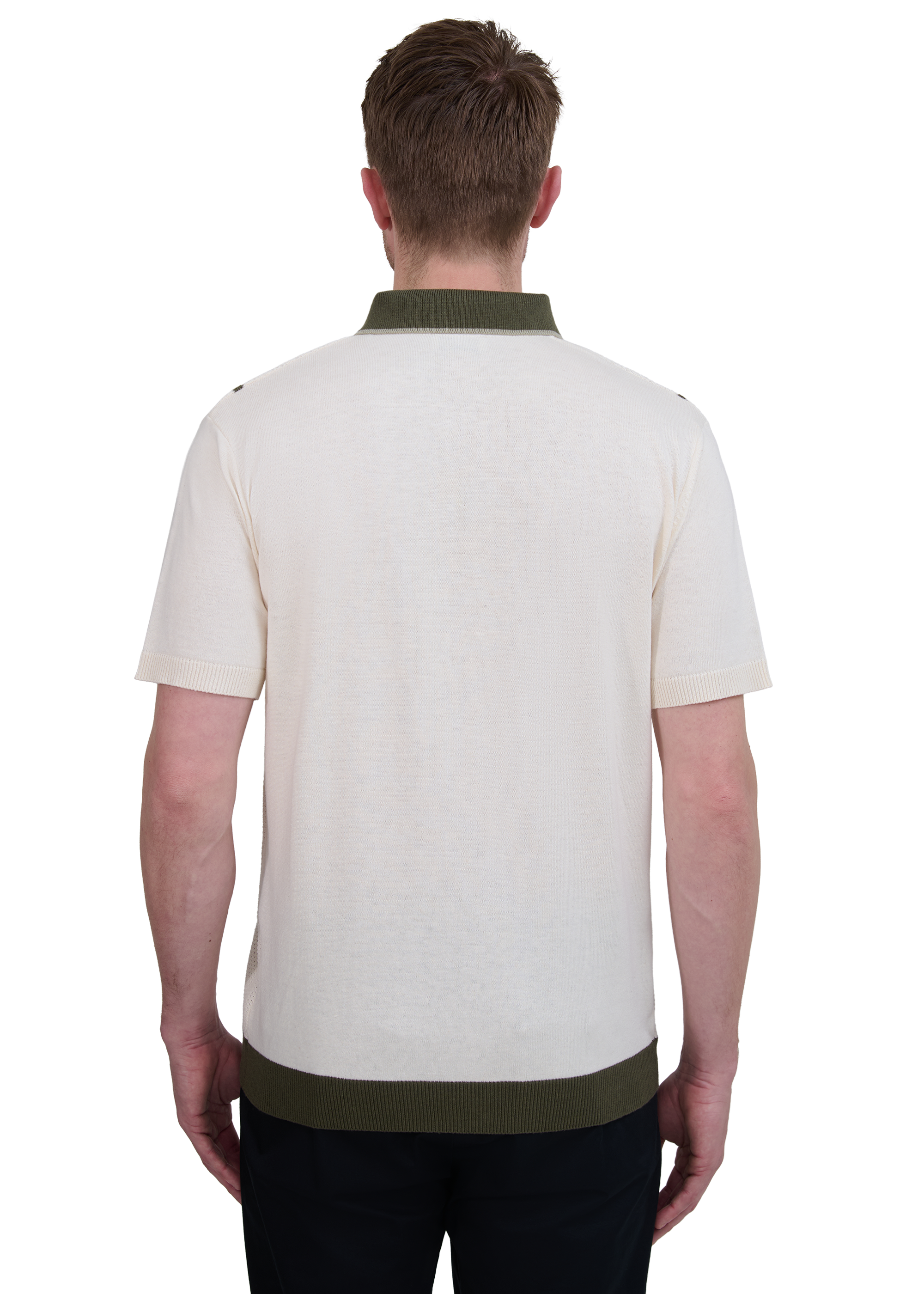 Button-Up Knitted Polo Shirt - Ecru/Olive