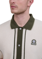 Button-Up Knitted Polo Shirt - Ecru/Olive