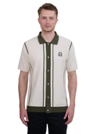 Button-Up Knitted Polo Shirt - Ecru/Olive