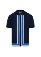 Stripe Zip Knitted Polo Shirt - Navy