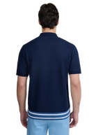 Stripe Zip Knitted Polo Shirt - Navy