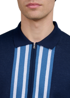 Stripe Zip Knitted Polo Shirt - Navy