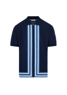 Stripe Zip Knitted Polo Shirt - Navy