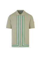 Stripe Zip Knitted Polo Shirt - Sage