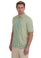 Stripe Zip Knitted Polo Shirt - Sage